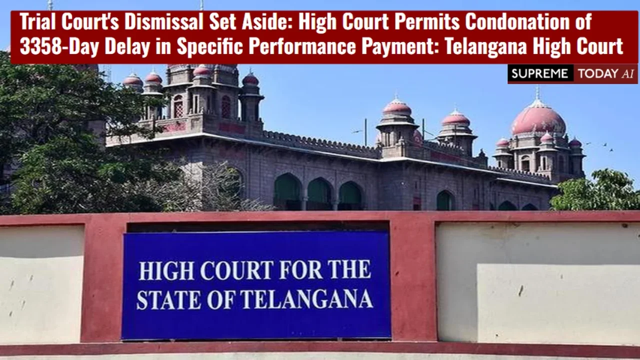 Trial Court's Dismissal Set Aside: High Court Permits Condonation of 3358-Day Delay in Specific Performance Payment: Telangana High Court